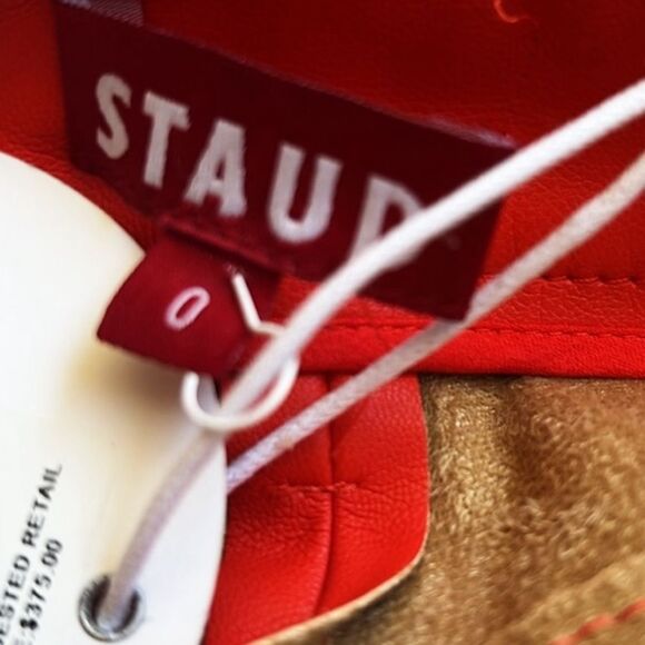 STAUD Cherry Red Vegan Leather Domino Carpenter Pocket Wide Leg Pants Holiday - Picture 6 of 9